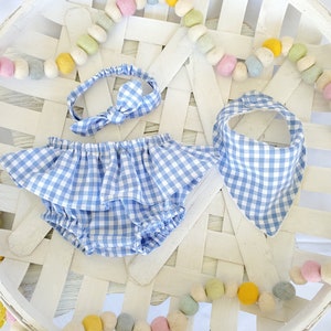 Baby Gingham Ruffle Bloomers: Easter Outfit, Baby Bib & Headband Set