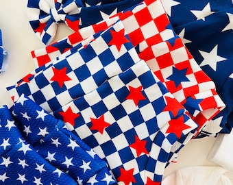Patriotic Bummie Set: Stars & Stripes Baby Outfit with Bow