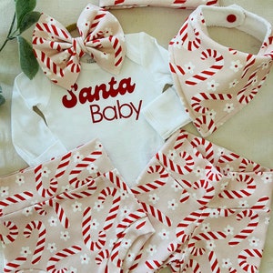 Candy Cane Baby Outfit: Organic Cotton Knit Christmas Bummies or Leggings