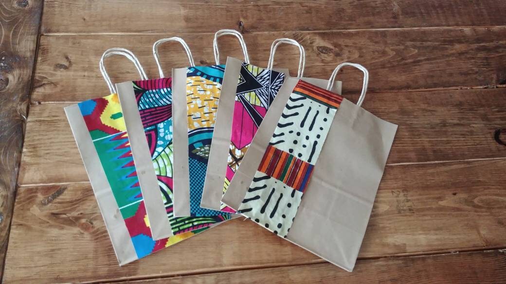Favor/gift Bags With African Print Accent 5 Ct Etsy