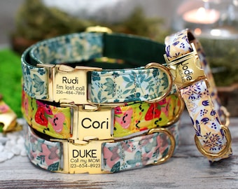 Gepersonaliseerde halsband lederen binnen, print bloemen halsband, aangepaste halsband met metalen gesp, huisdier kraag voor honden kleine middelgrote grote