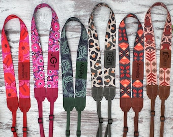 Floral Camera Strap for Women, Personalized Camera Strap, Camera Strap with Engraved Leather Part, Gift for Photographer, Camera Accessories