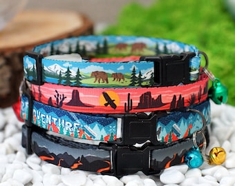 Personalized Cat Collar, Pattern Cat Collar with Bell, Breakaway Cat Collar with ID Name Tag, Girl Cat Collar Boy, Custom Pet Collar Kitten