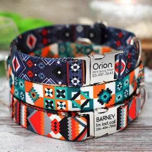 Geometric Nylon Dog Collar with Metal Buckle, Adjustable Designer Dog Collar, Small Dog Collar, Pattern Scandinavian Dog Collars