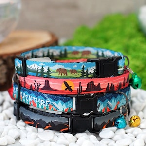 Personalized Cat Collar, Pattern Cat Collar with Bell, Breakaway Cat Collar with ID Name Tag, Girl Cat Collar Boy, Custom Pet Collar Kitten