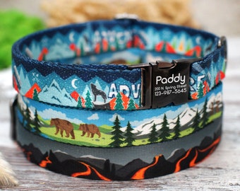 Adventure Dog Collar, Engraved Dog Collar, Personalized Dog Collars, Print Designer Pet Collar, Dog Collar Small Medium Large, Puppy Collar