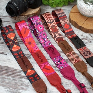 Custom Camera Strap, Photographer Gift, Leather Camera Strap Floral, Personalized Strap for Canon, Sony, DSLR Cameras, Christmas Gifts