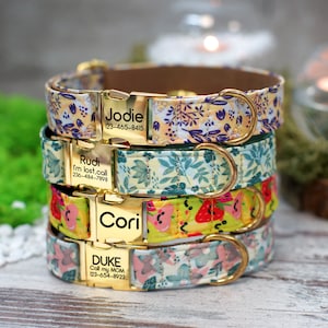 Personalized Dog Collar Floral, Leather Dog Collar Engraved, Custom Dog Collar Pattern, Print Dog Collars, Small Medium Large Dog Collar