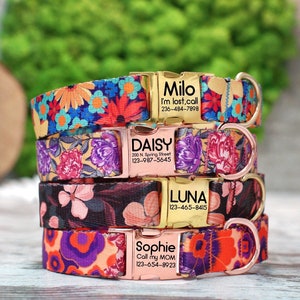 Personalized Flower Dog Collars, Floral Design Dog Collar with Metal Buckle, Adjustable Dog Collar, Custom Pet Collars for Boy Girl Dogs