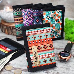 Carteira de viagem personalizada, carteira feminina de tecido fino, carteira pequena com bolso para moedas, carteira masculina personalizada, carteira boho fofa, presente de dia das mães