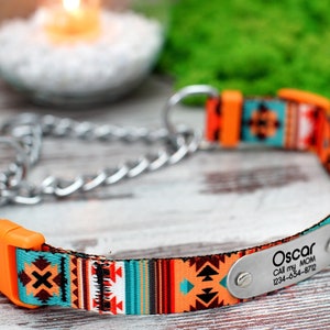 Personalized Martingale Collar with Chain, Custom Pet Collar, Pattern Martingale Dog Collar, Martingale Collar for Dogs, Dog Collar Aztec