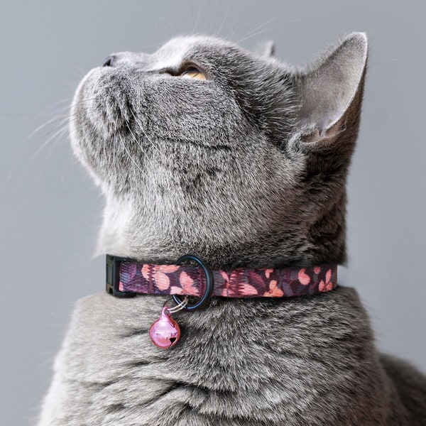 Aangepaste kattenhalsband met naam-ID-tag, bloemenontwerp kattenhalsbanden, gepersonaliseerde afgescheiden halsband voor kitten, kattenliefhebbers cadeau, huisdieraccessoires