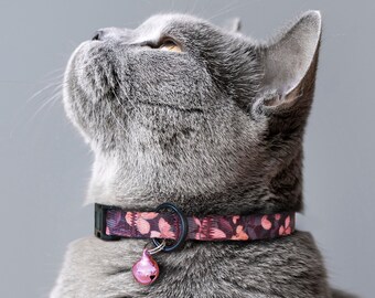 名前IDタグ付きカスタム猫用首輪、花柄猫用首輪、子猫用パーソナライズブレイクアウェイ首輪、猫好きへのギフト、ペットアクセサリー