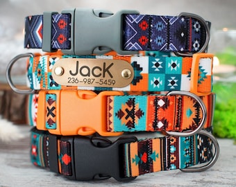Pattern Dog Collar with Name, Personalized Dog Collar, Engraved Dog Collar, Dog Collar Small Medium Large, Girl Dog Collar Boy