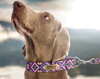 Engraved Martingale Dog Collar, Adjustable Dog Collar Girl, Whippet Collar Martingale, Greyhound Dog Collar Personalized, Boho Puppy Collar