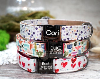 Coleira de cachorro de couro personalizada, coleira de cachorro padrão, coleira de cachorro de menina menino, design de coleira de cachorro de impressão, coleiras de cachorro pequenas, médias e grandes