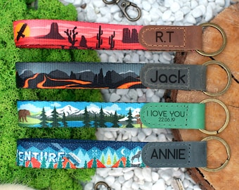 Personalized Wristlet Keychain, Nature Pattern Key Fob, Custom Wrist Key Holder, Bridesmaid Keychain, Wristlet Lanyard Strap, Gifts for Her