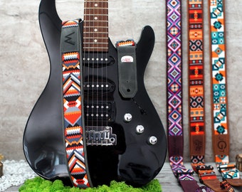 Tracolla per chitarra con motivo e base in pelle, tracolla per chitarra personalizzata, regali personalizzati per lui, tracolla per chitarra in pelle, regalo per amanti della chitarra
