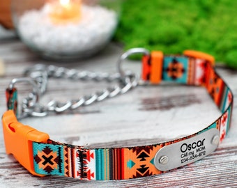 Collar de martingala personalizado con cadena, collar de mascota personalizado, collar de perro de martingala patrón, collar de martingala para perros, collar de perro azteca