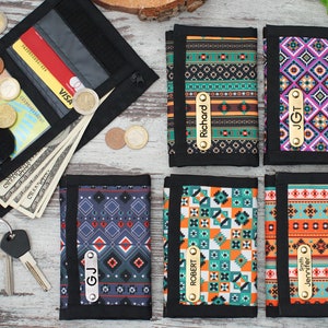 Carteira pequena personalizada, carteira Boho feminina, carteira masculina tribal, presentes para ele, porta-cartões personalizado, carteira fina de viagem, presente personalizado
