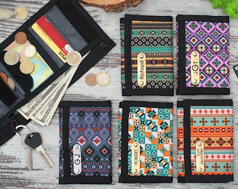 Personalized Small Wallet, Women's Boho Wallet, Tribal Mens Wallet, Gifts for Him, Custom Card Holder, Travel Slim Wallet, Personalized Gift