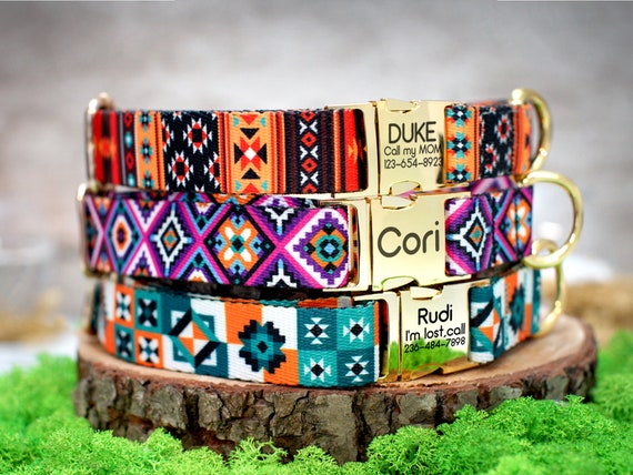 Tribal Dog Collar Personalized Aztec Pattern Dog Collar With