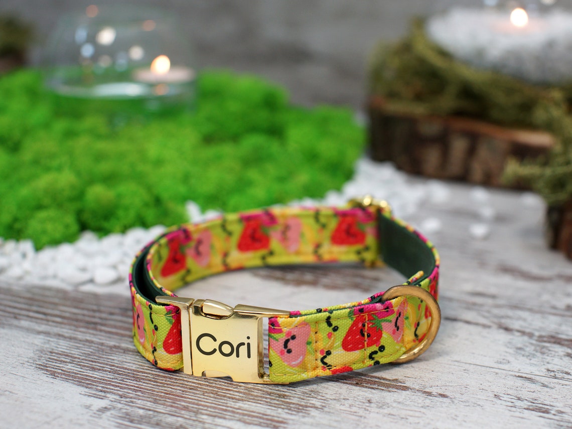 Personalized Dog Collar Floral Leather Dog Collar Engraved Etsy