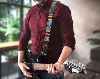 Tribal Guitar Strap, Personalized Guitar Strap, Gift for Him, Custom Guitar Strap, Adjustable Guitar Straps, Wide Soft Guitar Strap