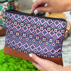 Pattern Cosmetic Bag, Personalized Gifts for Her, Custom Make Up Bag, Christmas Gifts for Women, Leather Cosmetic Zipper Bag, Cosmetic Pouch