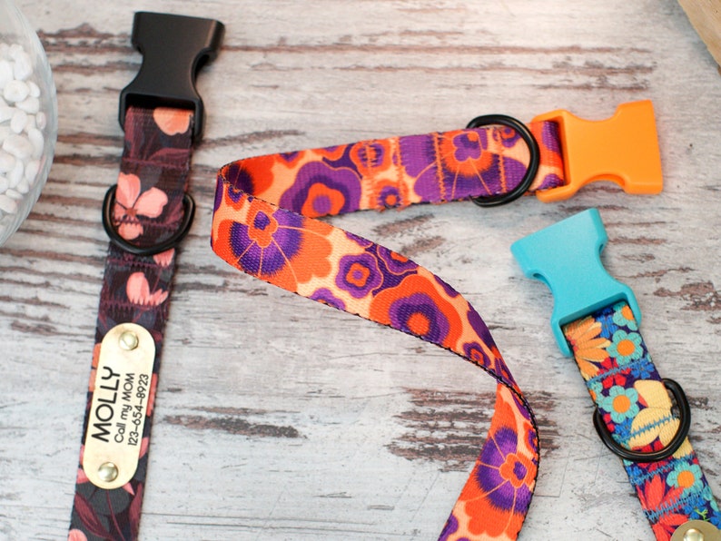 Flower Print Dog Collar Personalized, Custom Pet Collar, Floral Pattern ...