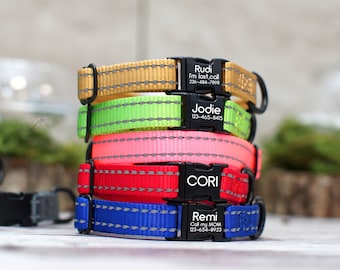Personalized Cat Collar, Custom Cat Collar with Name, Kitten Collar, Adjustable Cat Collar with Buckle, Reflective Cat Collar Nylon