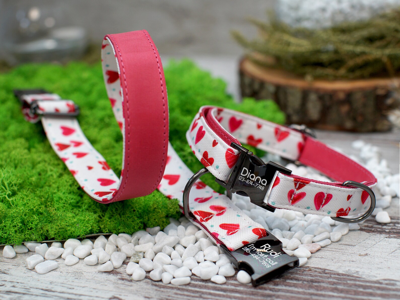 Personalized Leather Dog Collar, Pattern Dog Collar, Girl Dog Collar