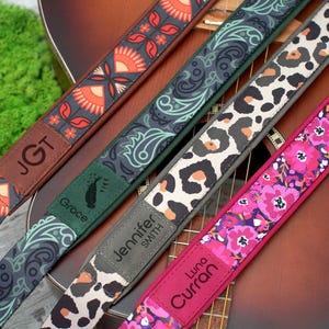 Sangle de guitare personnalisée, Sangle de guitare en cuir personnalisée - 6 motifs uniques, Sangle de guitare acoustique, Cadeau pour guitariste, Accessoires de guitare
