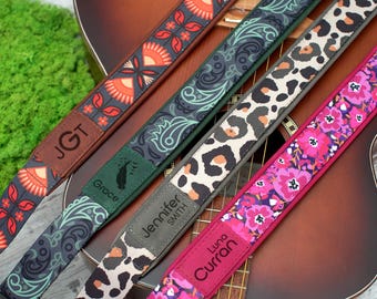 Custom Guitar Strap, Personalized Leather Guitar Strap - 6 Unique Patterns, Acoustic Guitar Strap, Guitar Player Gift, Guitar Accessories