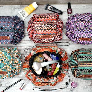 Personalized Cosmetic Bag, Tribal Pattern Makeup Bag, Travel Toiletry Bag, Aztec Print Cosmetic Pouch, Gifts for Her, Portable Make Up Bag