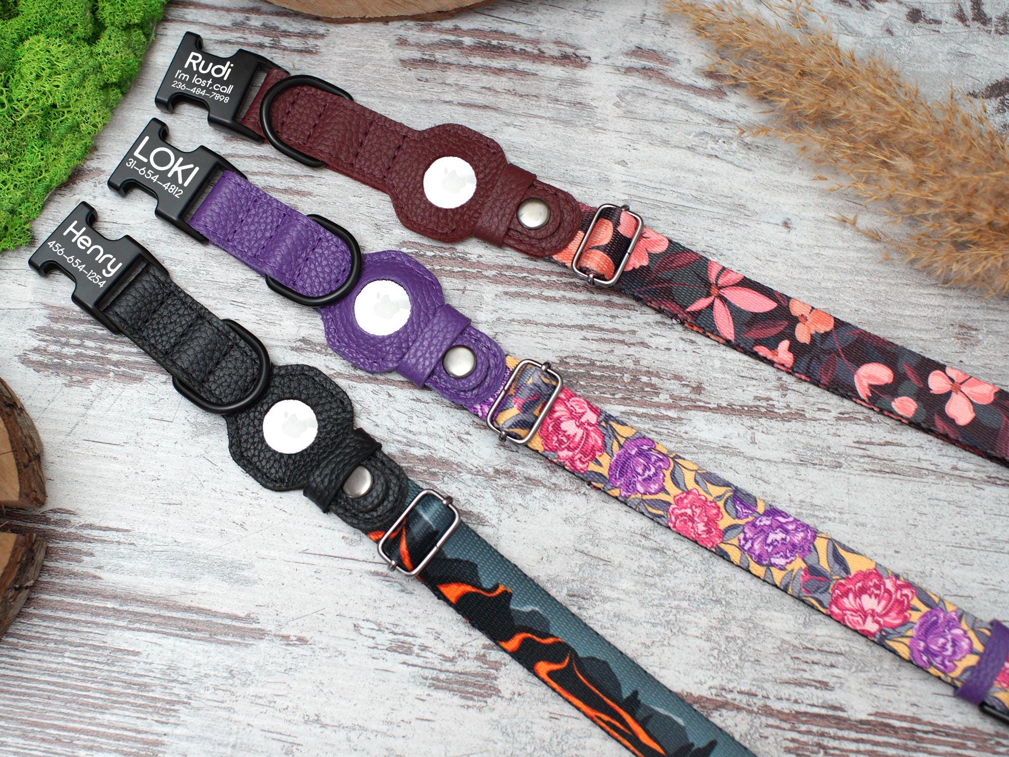 Personalisiertes Airtag Hundehalsband, Weiches Hundehalsband mit Airtag-Halter, Leder Air Tag Haustierhalsband GPS Tracking Hundehalsband, Geschenk für Hundeliebhaber