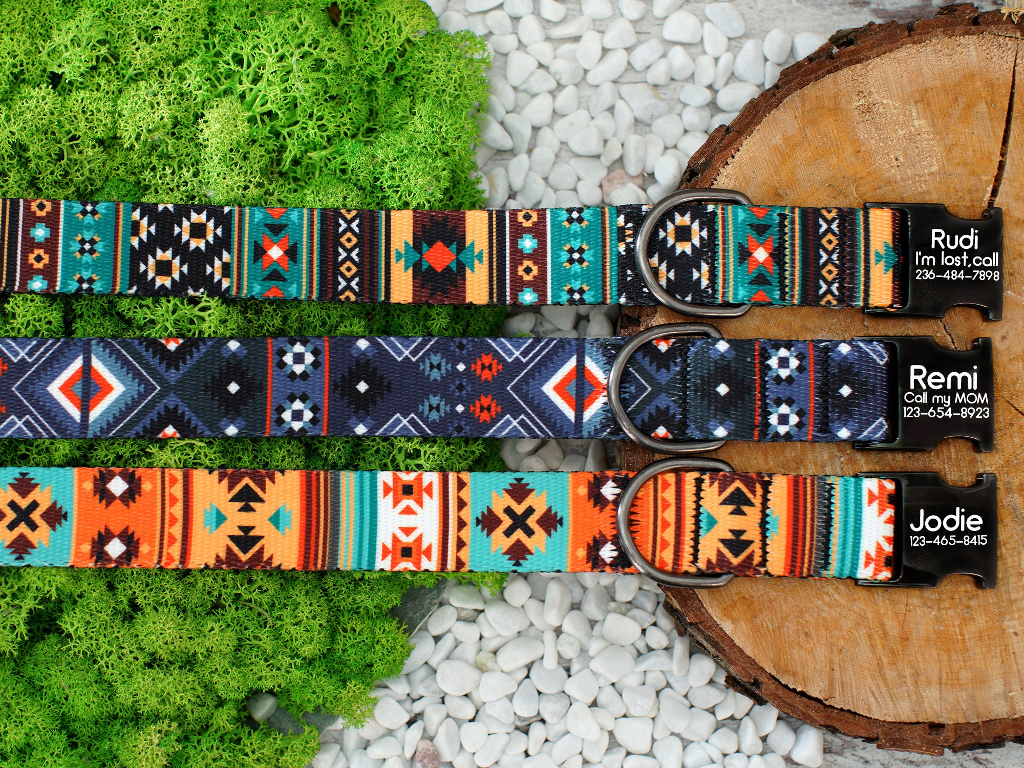 Southwest Dog Collar With Engraved Metal Buckle Geometric Etsy Australia