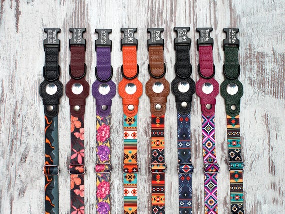 Personalized AirTag Dog Collar, Custom Leather Dog Collar with Apple AirTag Holder, Tracking GPS Dog Collars Small Large, Air Tag Pet Collar