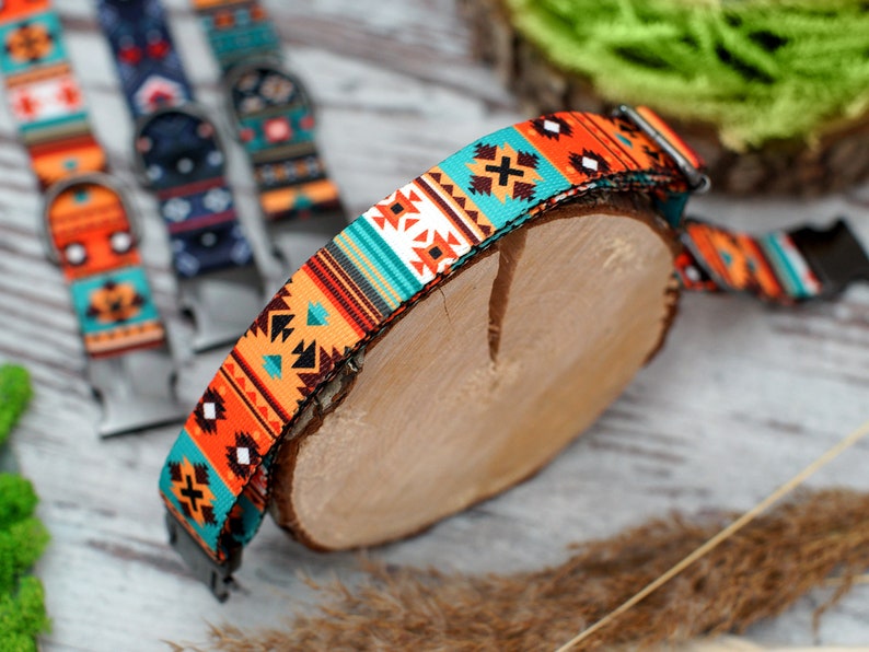 Southwest Dog Collar With Engraved Metal Buckle Geometric Etsy Australia