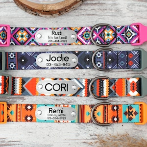 Engraved Dog Collar with Name, Pattern Dog Collar Personalized, Adjustable Dog Collar Nylon, Puppy Collars, Southwest Dog Collar Boho