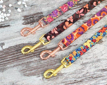 Flower Print Dog Leash - Two Carabiner Colours, Custom Pet Accessories, Personalized Dog Leashes for Small Medium Large Breeds, Puppy Lead
