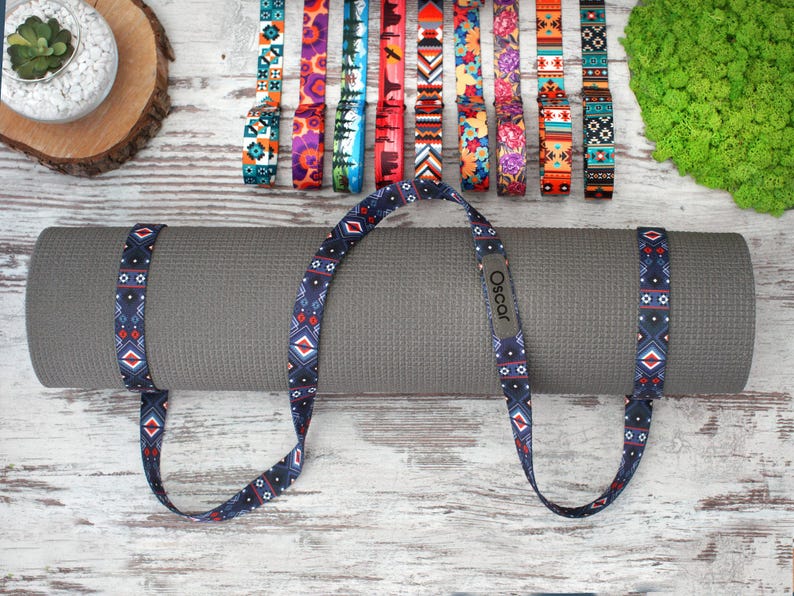 Custom Yoga Mat Carrier Strap, Durable Nylon Yoga Holder, Personalized Adjustable Strap with Leather Part, Gift for Her, Fitness Accessory image 10