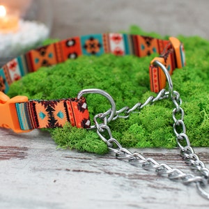 Personalized Martingale Collar with Chain, Custom Pet Collar, Pattern Martingale Dog Collar, Martingale Collar for Dogs, Dog Collar Aztec image 5