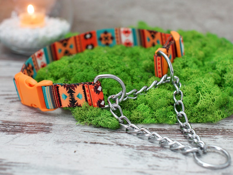 Personalized Martingale Collar with Chain, Custom Pet Collar, Pattern Martingale Dog Collar, Martingale Collar for Dogs, Dog Collar Aztec image 5