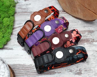 Coleira de cachorro Airtag com nome, coleira de cachorro de couro personalizada com suporte AirTag, coleiras de cachorro de rastreamento Apple Air Tag, coleira de nylon estampada para animais de estimação