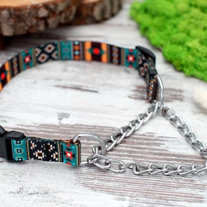 Personalized Martingale Collar with Chain, Custom Pet Collar, Pattern Martingale Dog Collar, Martingale Collar for Dogs, Dog Collar Aztec Tribal