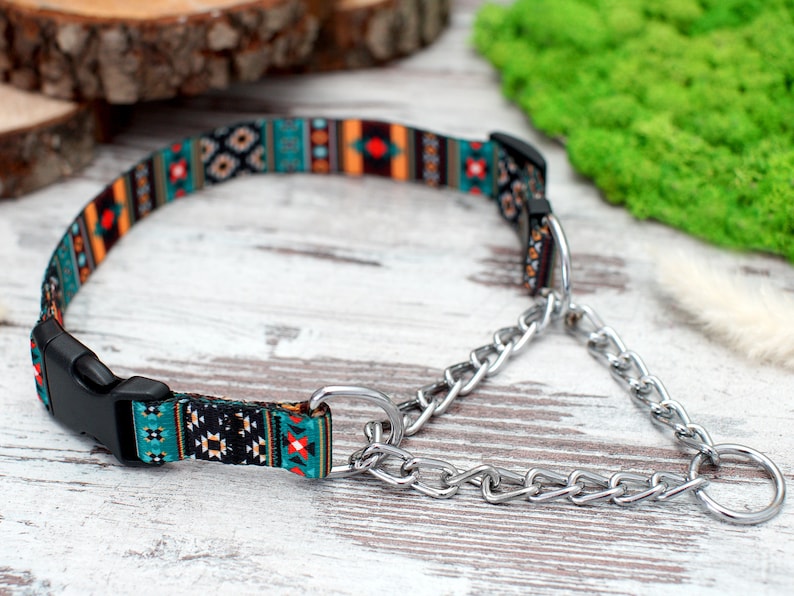 Personalized Martingale Collar with Chain, Custom Pet Collar, Pattern Martingale Dog Collar, Martingale Collar for Dogs, Dog Collar Aztec Tribal