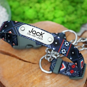 Personalized Martingale Collar with Chain, Custom Pet Collar, Pattern Martingale Dog Collar, Martingale Collar for Dogs, Dog Collar Aztec Aztec