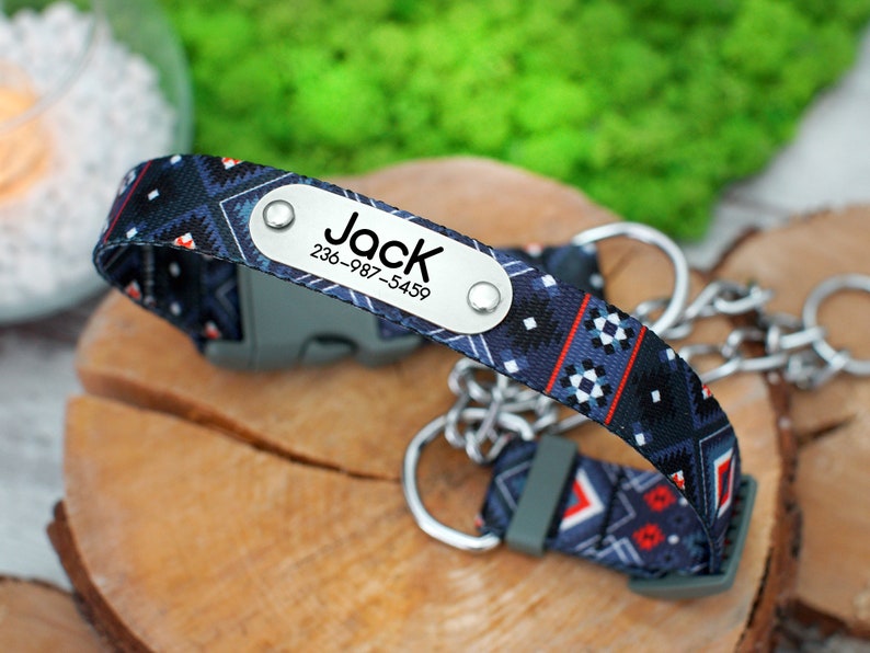 Personalized Martingale Collar with Chain, Custom Pet Collar, Pattern Martingale Dog Collar, Martingale Collar for Dogs, Dog Collar Aztec Aztec