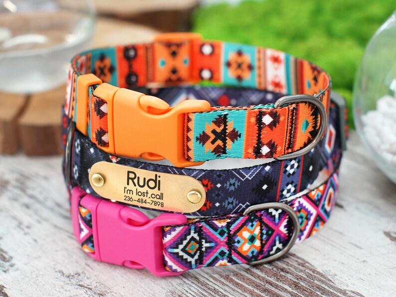 Pattern Dog Collar With Name Personalized Dog Collar Etsy